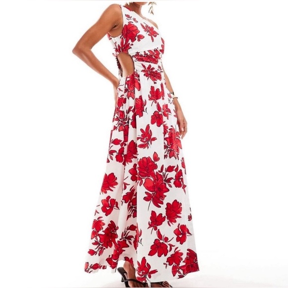 Abercrombie & Fitch Red Floral One-Shoulder Cutout Maxi Dress • S • NWT - Picture 4 of 14
